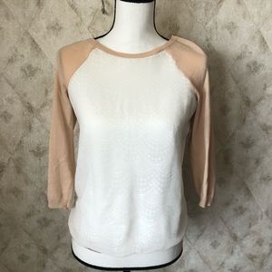 Pink and white cropped sleeve shirt